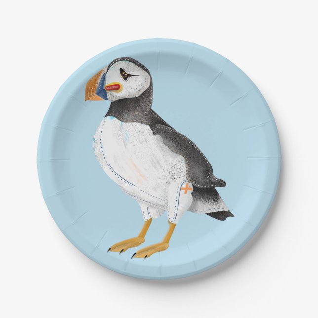 Cute painted puffin paper plates (Front)