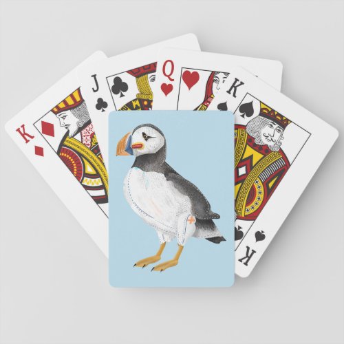 Cute painted puffin playing cards