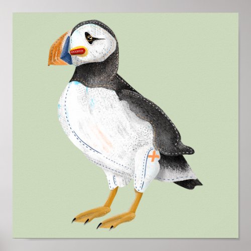 Cute painted puffin poster