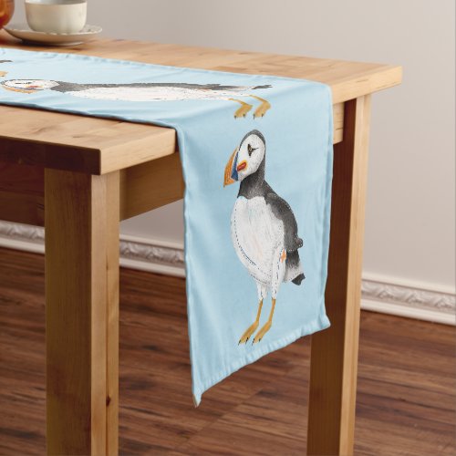 Cute painted puffin short table runner
