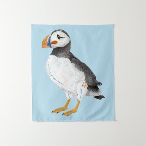 Cute painted puffin tapestry