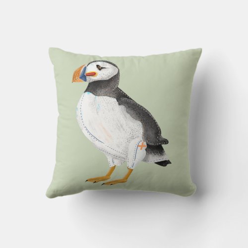 Cute painted puffin throw pillow
