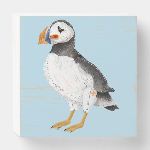 Cute painted puffin wooden box sign