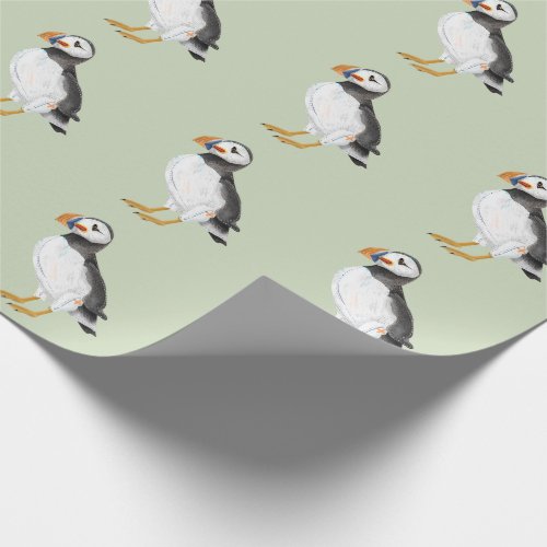 Cute painted puffin wrapping paper