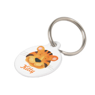 Cute painted tiger cat name and details pet tag