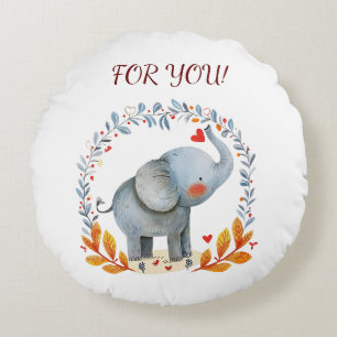 cute painted watercolor elephant round pillow