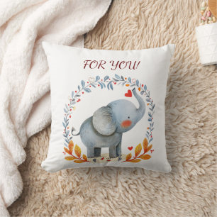 cute painted watercolor elephant throw pillow