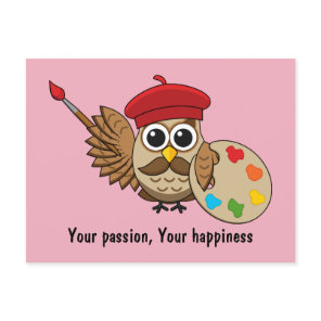 Cute Painter Owl Cartoon | Add own Text Holiday Postcard