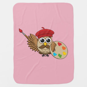 Cute Painter Owl Cartoon Baby Blanket