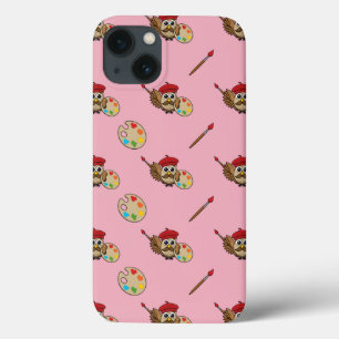 Cute Painter Owl Cartoon iPhone 13 Case