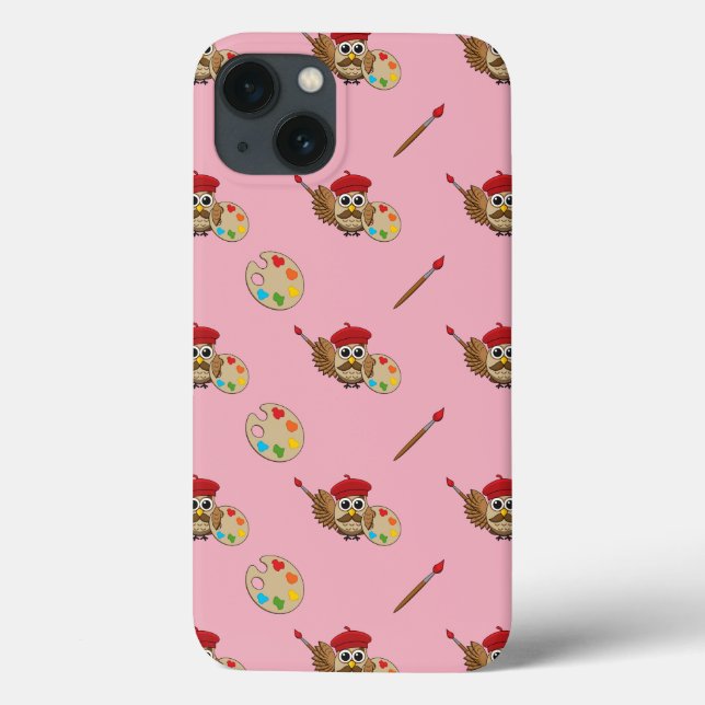 Cute Painter Owl Cartoon Case-Mate iPhone Case (Back)