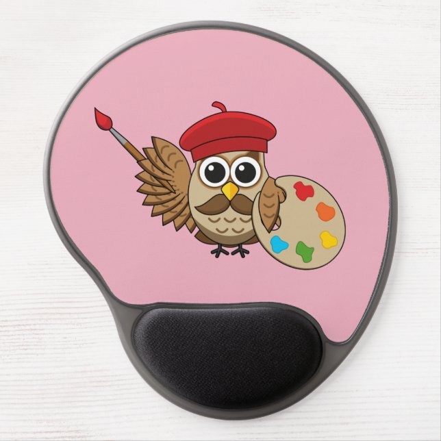 Cute Painter Owl Cartoon Gel Mouse Pad (Front)