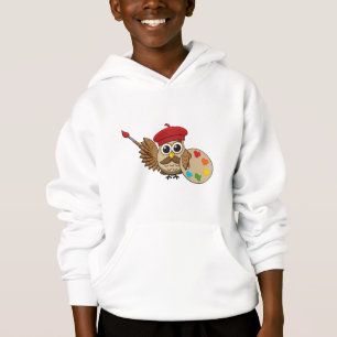 Cute Painter Owl Cartoon Hoodie