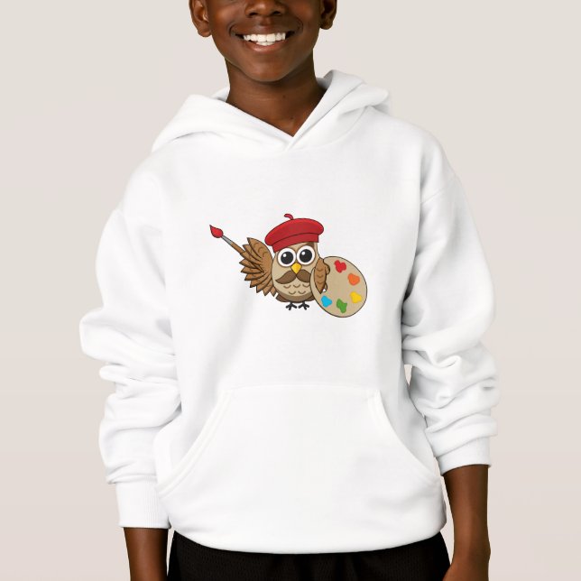 Cute Painter Owl Cartoon Hoodie (Front)