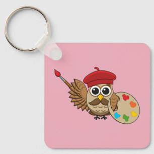 Cute Painter Owl Cartoon Keychain
