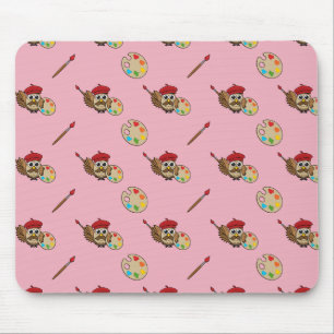 Cute Painter Owl Cartoon Mouse Pad
