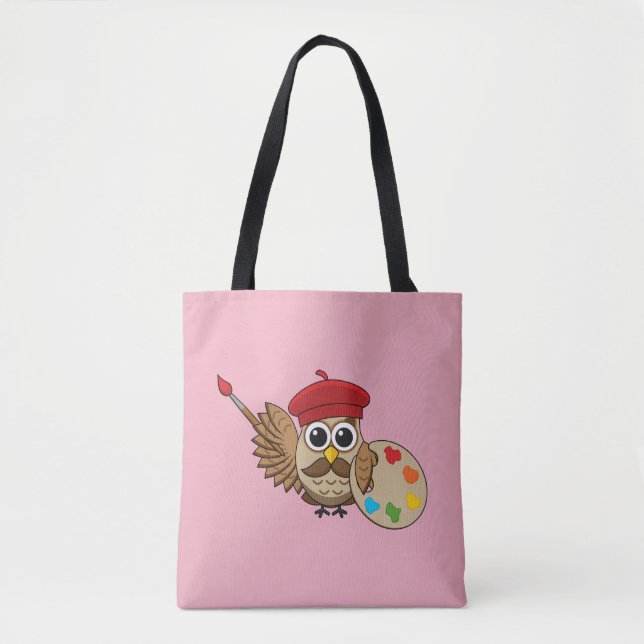Cute Painter Owl Cartoon Tote Bag (Front)