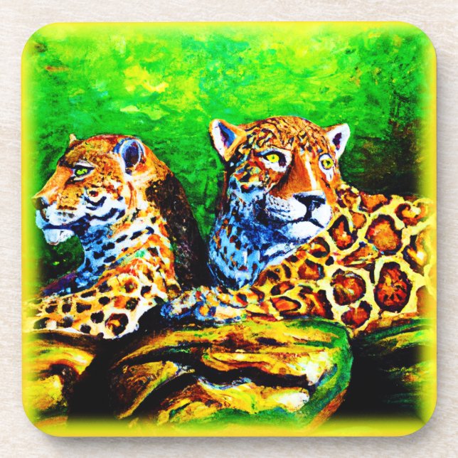 Cute Painting of The Jaguars. Buy Now Beverage Coaster (Front)