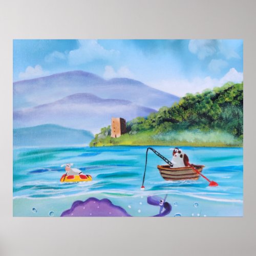 Cute painting of the Loch Ness monster Poster