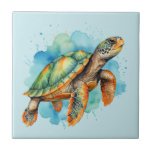 Cute Painting Turtle Ceramic Tile<br><div class="desc">Watercolor painted turtle design</div>