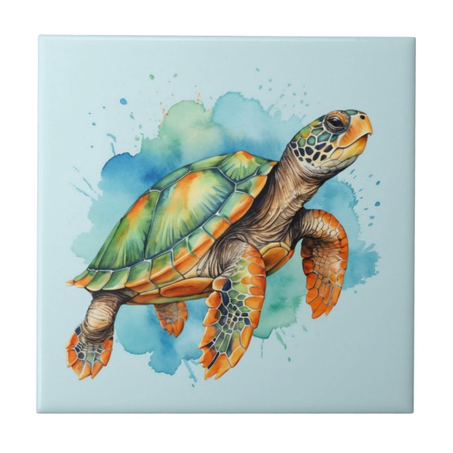 Cute Painting Turtle Ceramic Tile (Front)