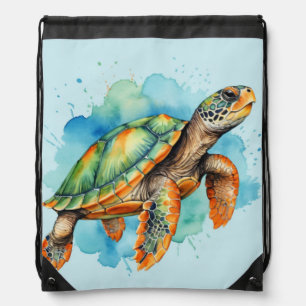 Cute Painting Turtle Drawstring Bag