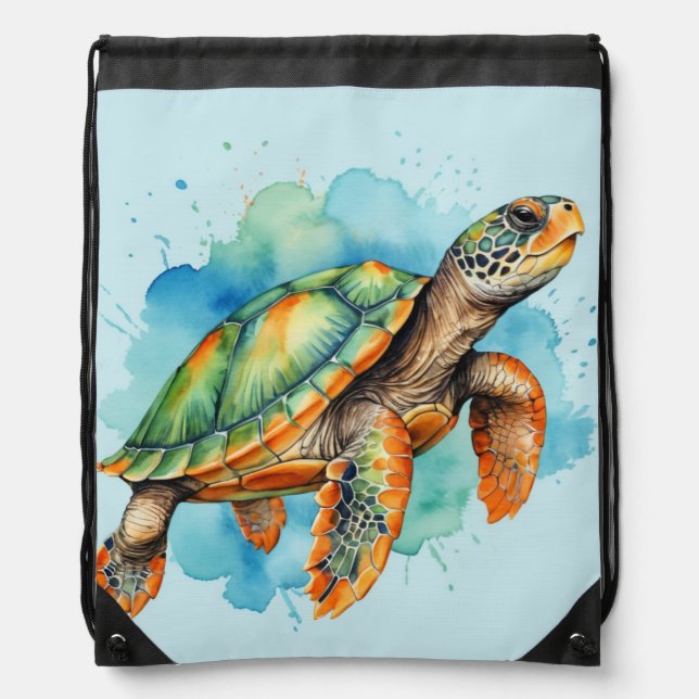 Cute Painting Turtle Drawstring Bag (Front)