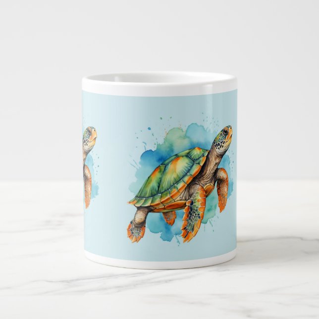 Cute Painting Turtle Giant Coffee Mug (Front)