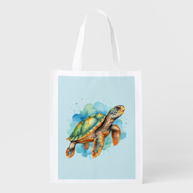 Cute Painting Turtle Grocery Bag (Front)