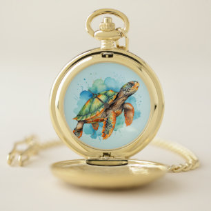 Cute Painting Turtle Pocket Watch