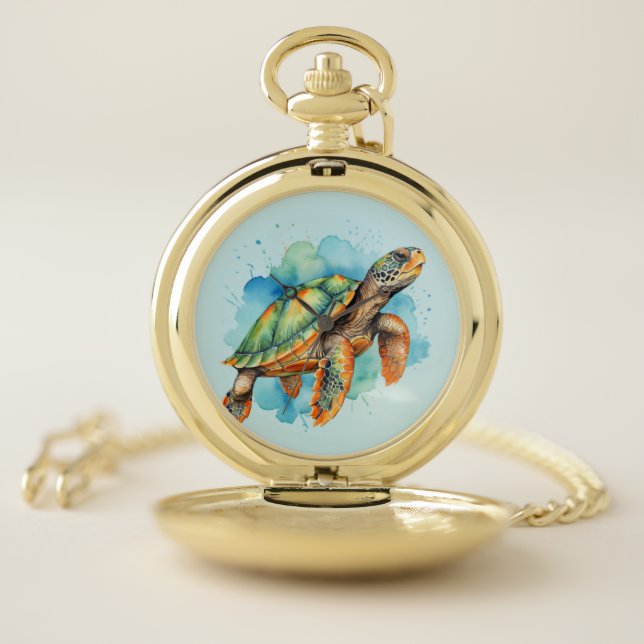 Cute Painting Turtle Pocket Watch (Inside)