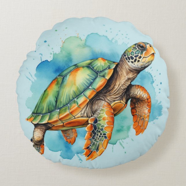 Cute Painting Turtle Round Pillow (Front)