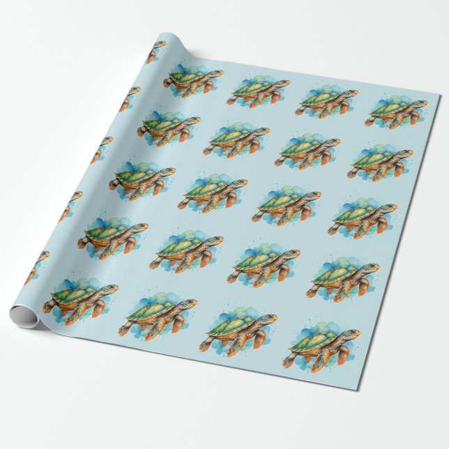 Cute Painting Turtle Wrapping Paper (Unrolled)