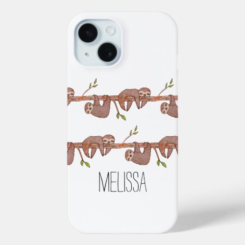 Cute pair of baby sloths on a tree branch iPhone 15 case