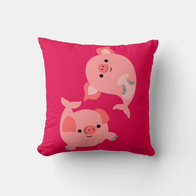Cute Pair of Cartoon Merpigs Throw Pillow (Front)