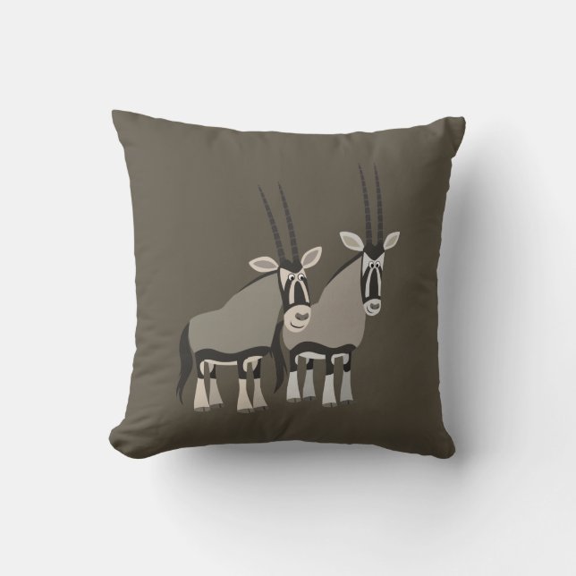 Cute Pair of Cartoon Oryxes Pillow (Front)