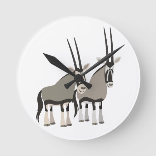 Cute Pair of Cartoon Oryxes Wall Clock