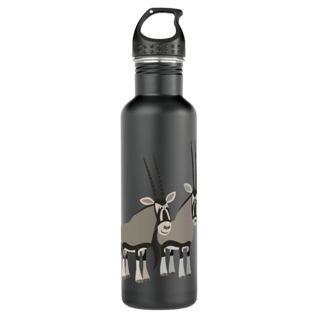 Cute Pair of Cartoon Oryxes Water Bottle (Front)