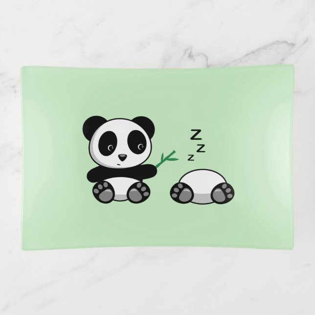 Cute Pair of Pandas on Green Trinket Tray (Front)