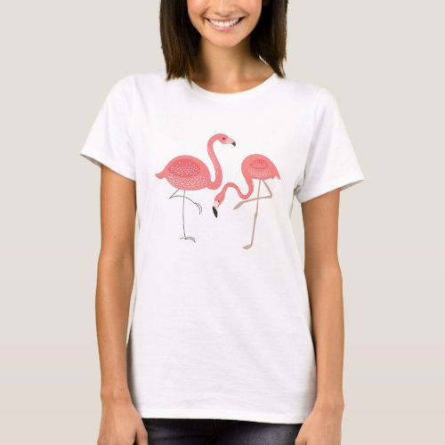 Cute Pair Of Pink Flamingos Illustration T_Shirt