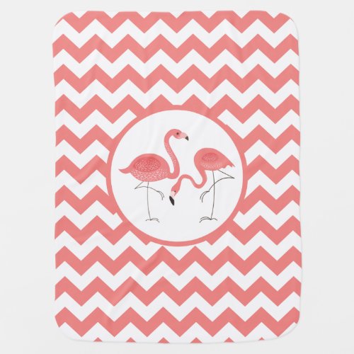 Cute Pair Of Pink Flamingos With Chevron Baby Blanket