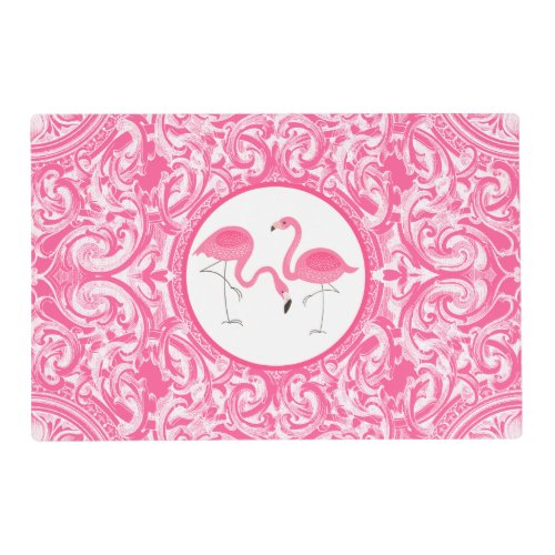 Cute Pair Of Pink Flamingos With Swirls Placemat