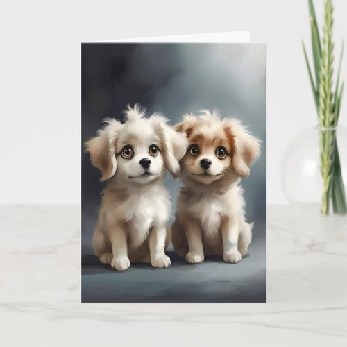 Cute Pair of Sibling Puppies Portrait Best Friends Card