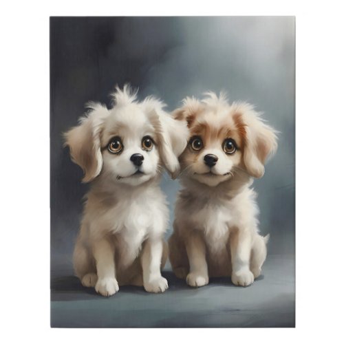 Cute Pair of Sibling Puppies Portrait  Faux Canvas Print