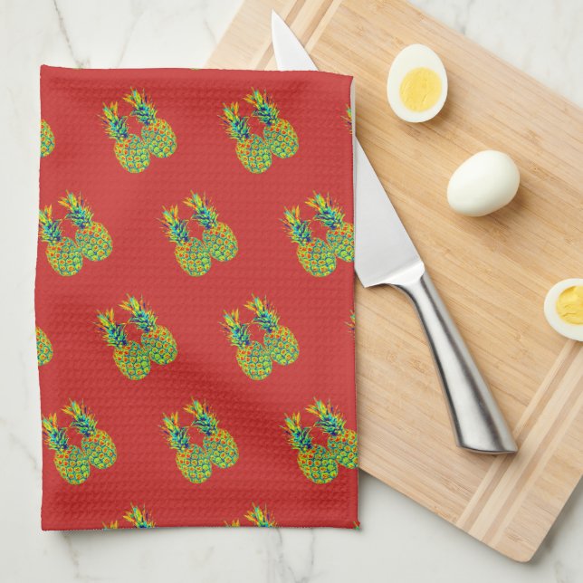 CUTE Pair Pineapple Pattern Kitchen Towel (Quarter Fold)