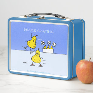 Cute Pairs Figure Skating Funny Pears Cartoon Metal Lunch Box