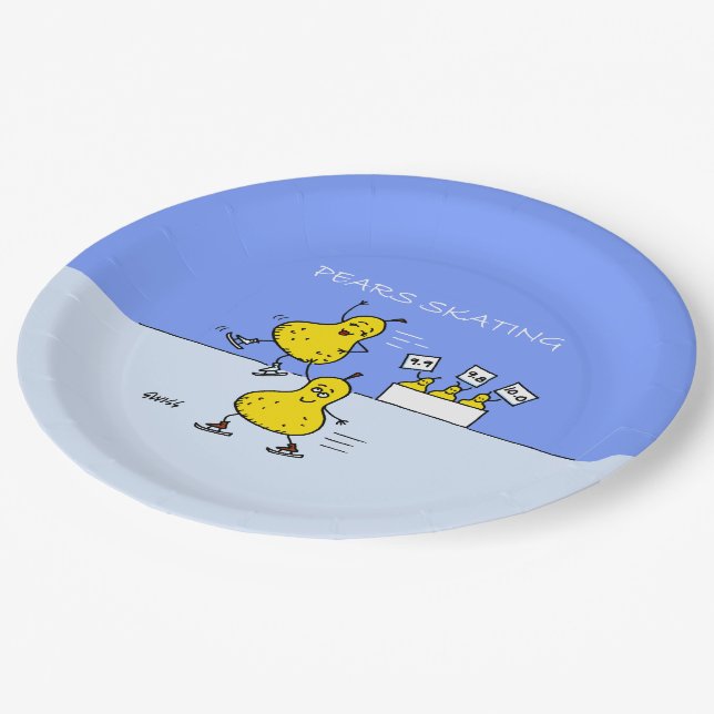 Cute Pairs Figure Skating Funny Pears  Paper Plates (Angled)