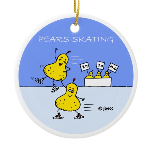 Cute Pairs Skating Figure Skater Christmas Tree Ceramic Ornament