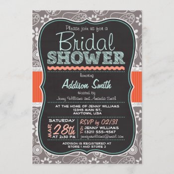 Cute Paisley Chalkboard Look Bridal Shower Invitation by Card_Stop at Zazzle