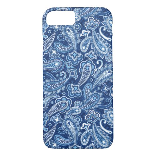 Cute Paisley Floral Pattern Navy Blue Background iPhone 87 Case